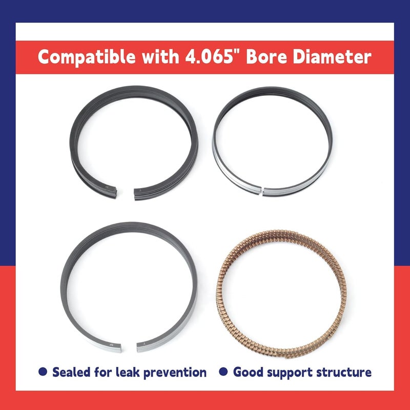 Dusledel 2M5292 8-Cylinder Piston Ring Set Replacement for GM 6.2L LS3 L94 L9H L99 for Escalade for Corvette for Silverado for Camaro for Pontiac for 4.065" Diameter Bores - Image 4
